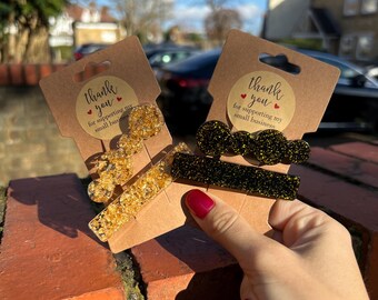 Handmade Resin Hair Clips – Glitter and Gold Flake Accessories