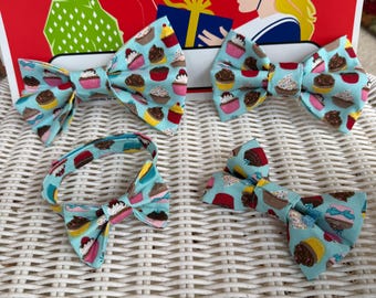 Pet Birthday Bow Tie: Handmade Cupcake Print Dog/Cat Attire