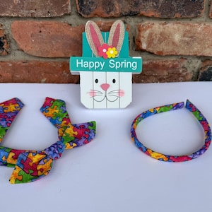 Autism Awareness Headband: Puzzle Piece Print, Top Bow, Handmade Cotton