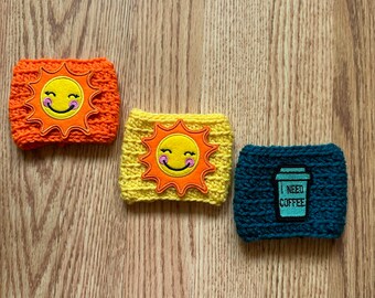 Crochet Cup Cozy: Handmade Acrylic Sun or Watermelon Mug Cover