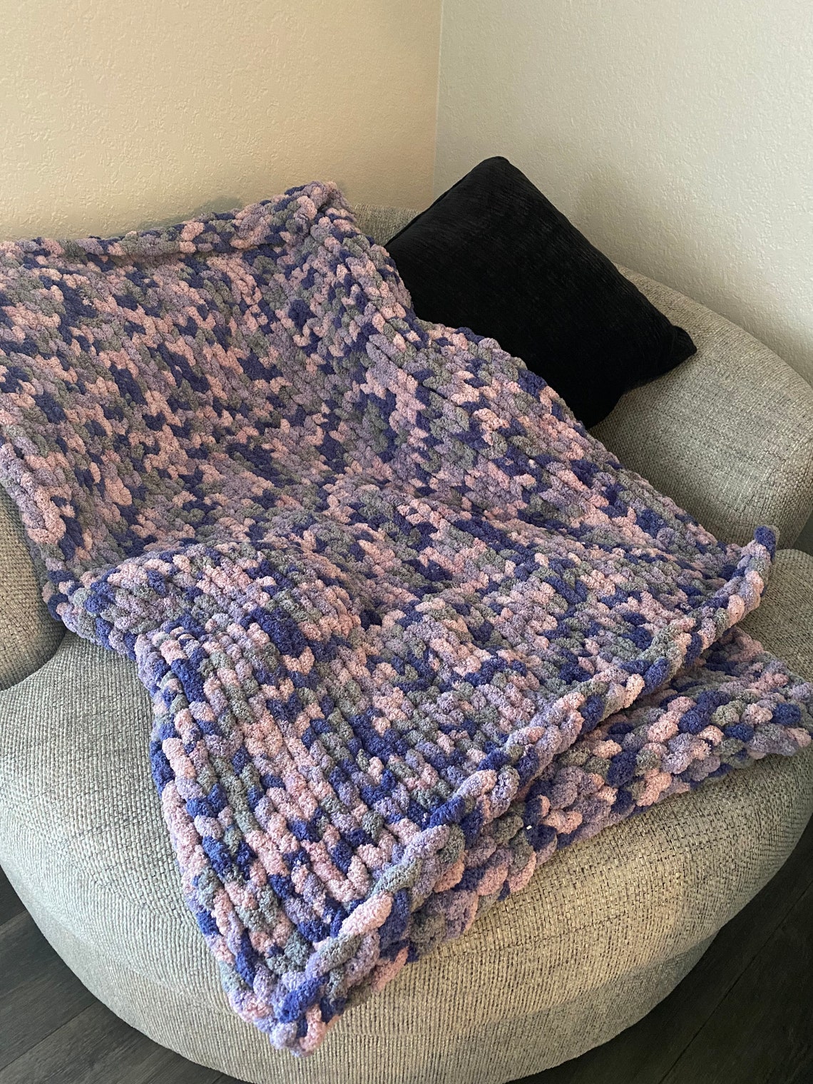 Purple/lilac/grey Variant Chunky Knit Blanket Cozy Warm Etsy