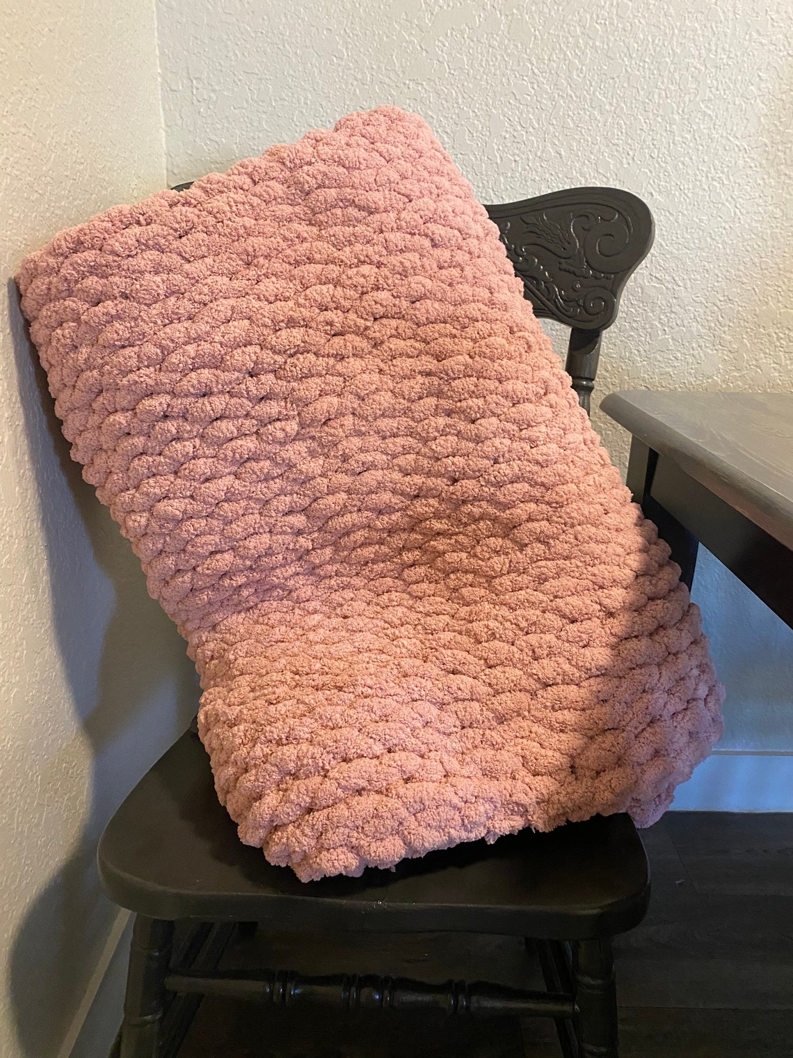 Blush Pink Chunky Knit Blanket Cozy Warm Blanket Knitted Etsy