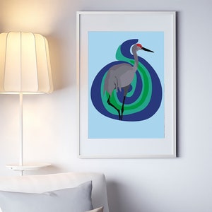 Colorful Downloadable Original Sandhill Crane Graphic Design Image