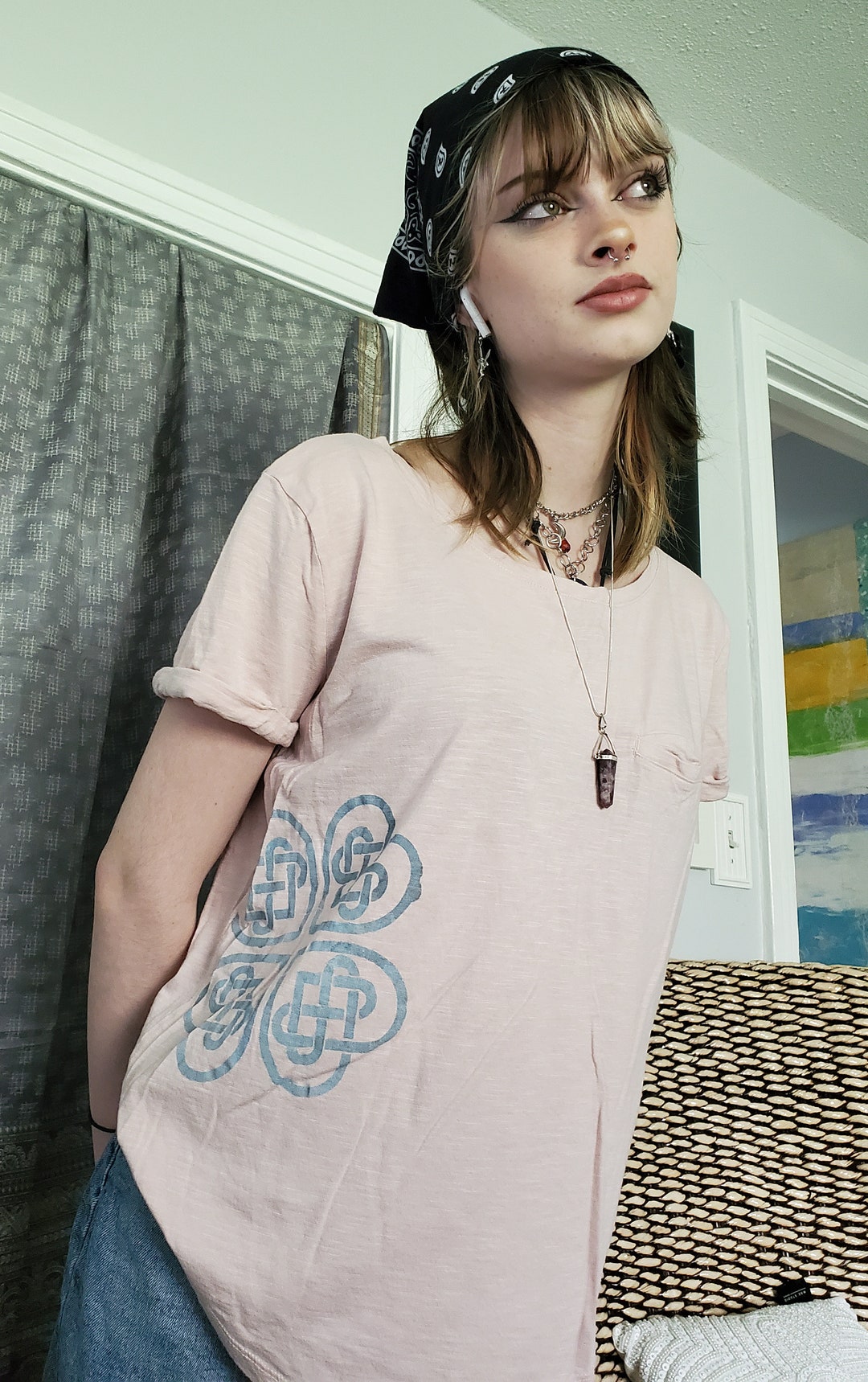 T-shirt Rose Rayé Patchwork Grande Taille * main image 0