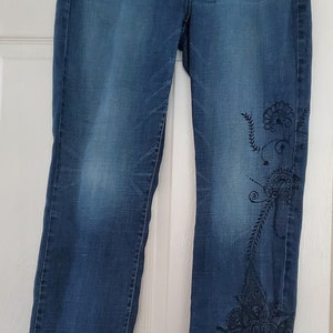 Hand painted jeans with black freeform Mehndi inspired design