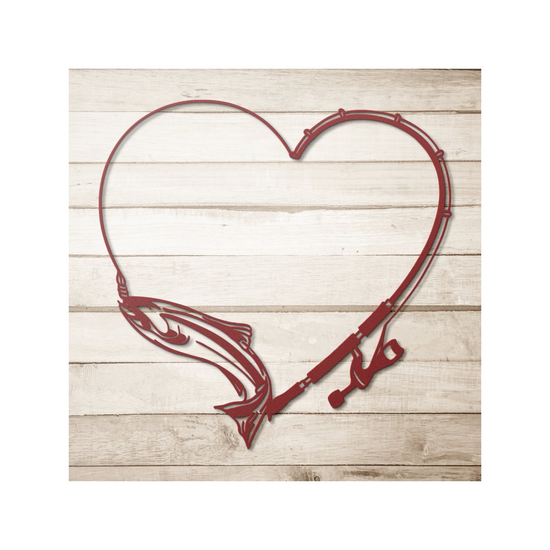 Fishing Metal Art, Fishing Decor, Fishing Pole Wall Art, Fish on a Hook