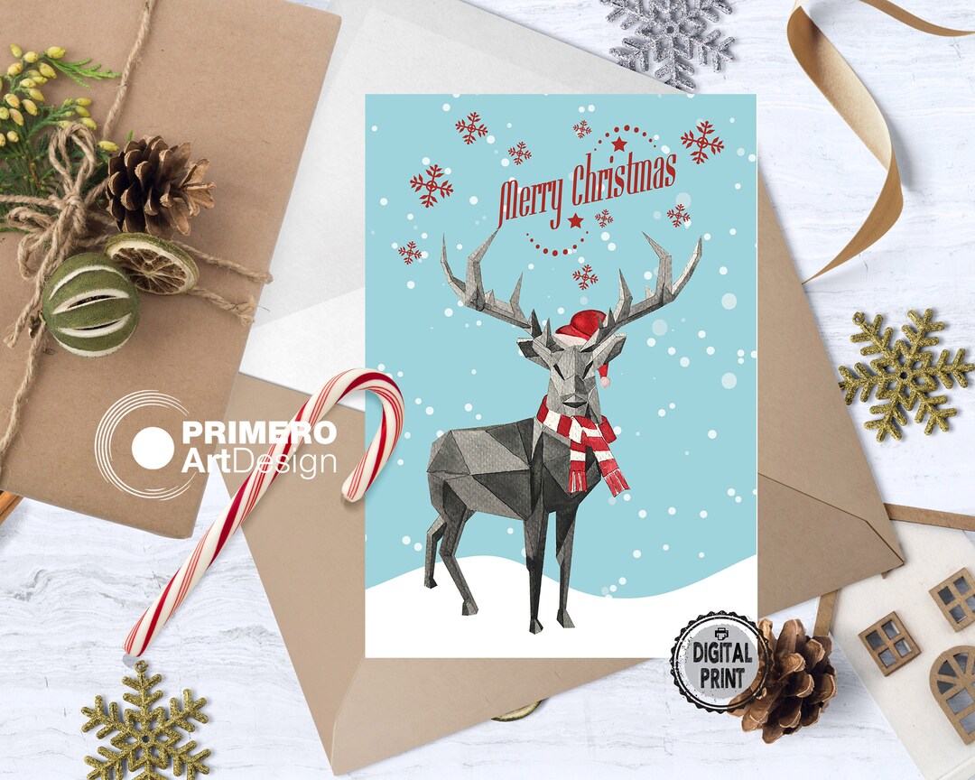 Christmas Card Origami Deer, Handmade Printable Christmas Card, Happy Holidays Greetings - Etsy christmas-card-origami-deer-handmade-printable-christmas-card-happy-holidays-greetings-etsy