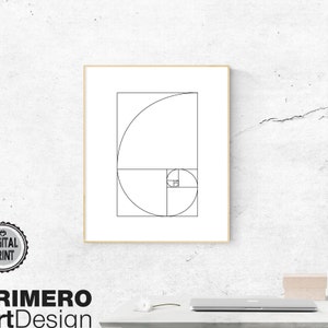 Fibonacci Spiral Printable Wall Art, Golden ratio symbol