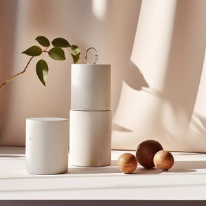 Podium Platforms for Product Photography Prop Kit Concrete Posing Cubes, Cement Cylinders Risers Round Square Pillars