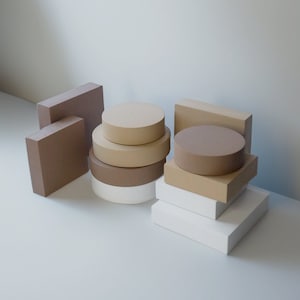 Concrete Platform, White Photo Prop Cylinder Platform, Round and Square Cube Stand for Product Display, Minimalist Cement Tray Base