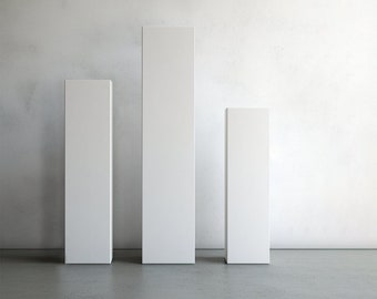 Event Display Pedestals, White Wood Plinth, Wedding Pedestal Stands, Store Display, Skinny Pedestals for Art, Plant Stand (Set of 3 Pillars)