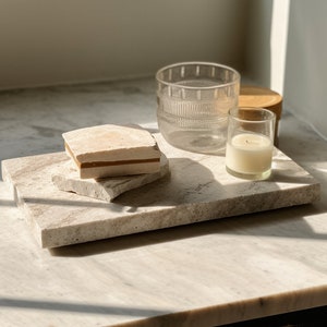 Stone Slab Statue Base Large Stone Travertine Display Centerpiece Decorative Marble Square Base Display Stand Plant Stand 8" Platform Riser