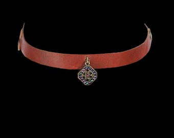 Upcycled Pendant Leather Choker