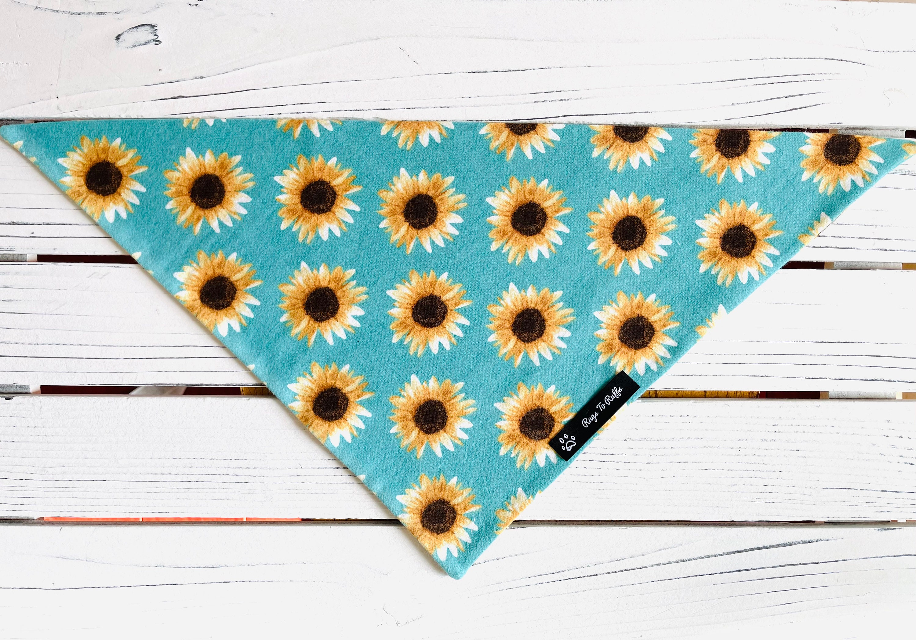 Sunflowers On Aqua Bandana Snap On Button Bandana Dog Etsy