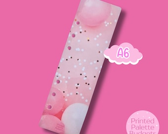 A6 Binder Bookmark, Pink Balloons, Confetti, Cash Budgeting