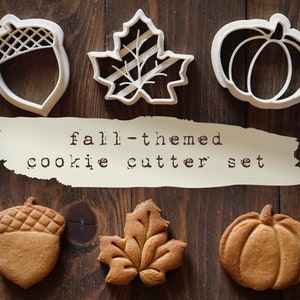 Fall-Themed Cookie Cutter Set - Pumpkin - Acorn - Leaf  - Set of 3 -  Cozy Autumn