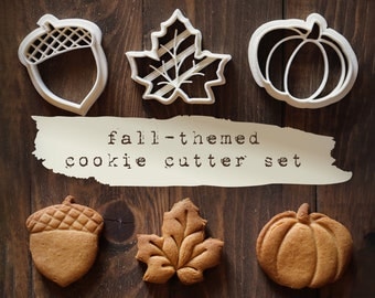 Fall-Themed Cookie Cutter Set - Pumpkin - Acorn - Leaf  - Set of 3 -  Cozy Autumn