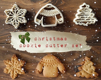 Set di formine per biscotti a tema natalizio/invernale - File STL - Albero di Natale - Maglione accogliente - Fiocco di neve