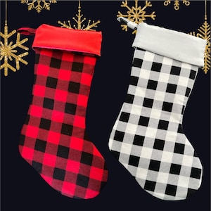 Plaid Buffalo Custom Christmas Stocking Personalize Farmhouse Holiday Stocking, Modern Stocking