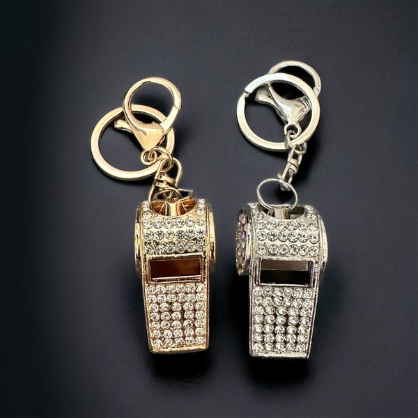 Rhinestone Whistle Keychains, Bling Whistle Charm, Sports Coach Gift, Keychain Whistle, Safety Whistle Gift