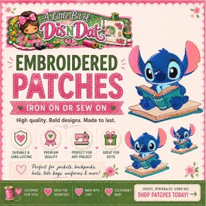 Stitch Reading Book Embroidered Patch - Iron On or Sew