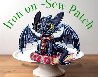 Patch bordado de dragão e mago: para passar a ferro ou costurar, presente para amantes de livros
