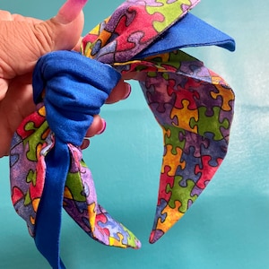 Autism Awareness Puzzle Piece Topknot Headband w/Double Bow
