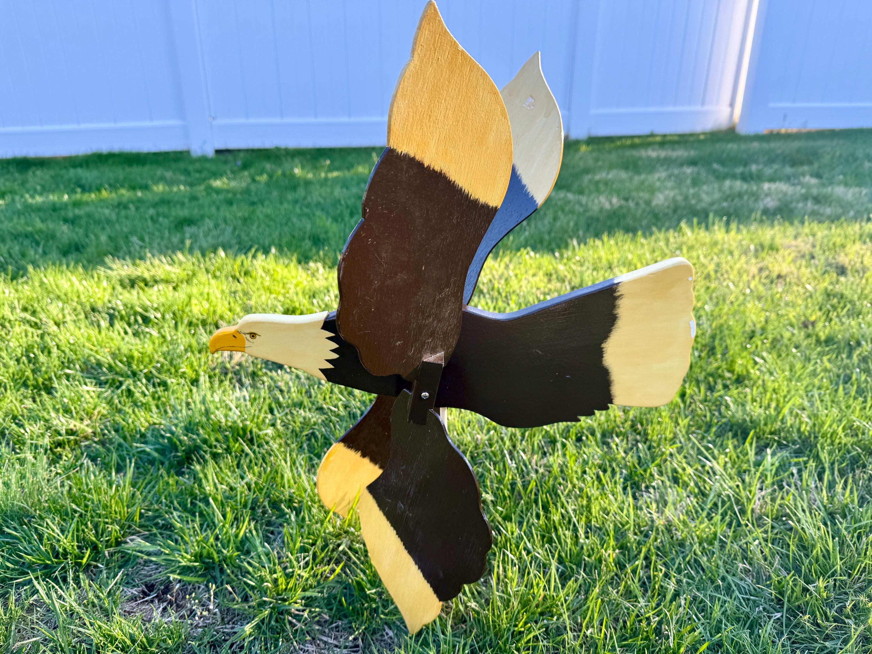 Vintage Antique Wood Hand Made Painted American Eagle Bird Whirligig Lawn Decoration, Garden, Folk Art