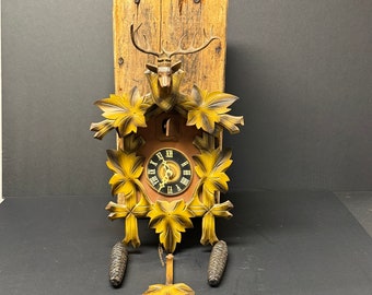 Vintage Made in Germany Cuckoo Clock Stag Deer AS-IS Untested Black Forest for Parts or Repair