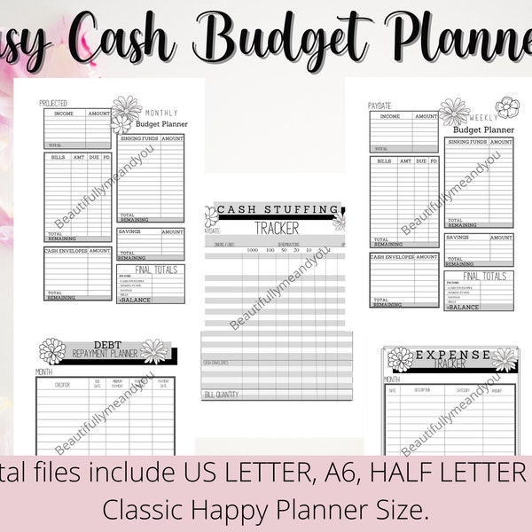 Easy Cash Budget Planner, druckbar, Budget per Gehaltsscheck, US Letter, Half Letter, A6, klassischer Happy Planner, Sofort Download, Persönliches Budget