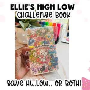 May include: A disc-bound challenge book titled Ellie's Colorful Hi-Lo Challenge with a clear plastic cover. The cover features colorful illustrations of cartoon envelopes in various activities, including riding a scooter, swimming, and skating.