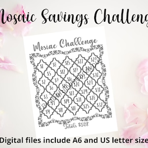 Mosiac Savings Challenge, para impressão, carta dos EUA, A6, download instantâneo, orçamento pessoal