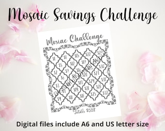 Mosiac Savings Challenge, Printable, US Letter, A6, Instant Download, Personal Budget