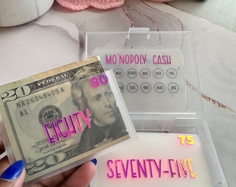 Mo’Nopoly Cash l Mini SAVINGS Box  for saving challenge l 12 envelope savings challenge l Money Challenge l Cash Envelopes