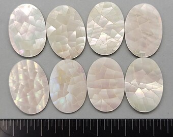 White Mother of Pearl Mosaic ovals - 18mm x 24mm - 8pcs