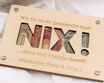 Money gift card NIX made of wood | Personalized | Funny money gift | Wooden card | Voucher