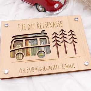 Geldgeschenk Karte CAMPER aus Holz | Personalisiert | Geschenk für Reise | Holzkarte | Urlaubsgeld | Reisekasse | Geschenkidee