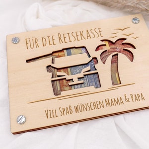 Geldgeschenk Karte CAMPER III aus Holz | Personalisiert | Geschenk für Reise | Holzkarte | Urlaubsgeld | Reisekasse | Gutschein