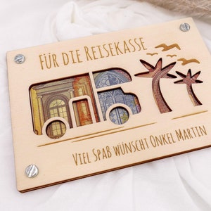Geldgeschenk Karte CAMPER II aus Holz | Personalisiert | Geschenk für Reise | Holzkarte Wohnmobil | Urlaubsgeld | Reisekasse | Gutschein