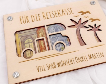 Money gift card CAMPER II made of wood | Personalized | Gift for travel | Wooden card camper | Holiday money | Travel fund | Voucher