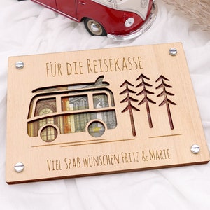 Tarjeta regalo dinero CAMPER de madera | Personalizado | Regalo para viajar | Tarjeta de madera | Pago de vacaciones | Fondo de viaje | idea de regalo