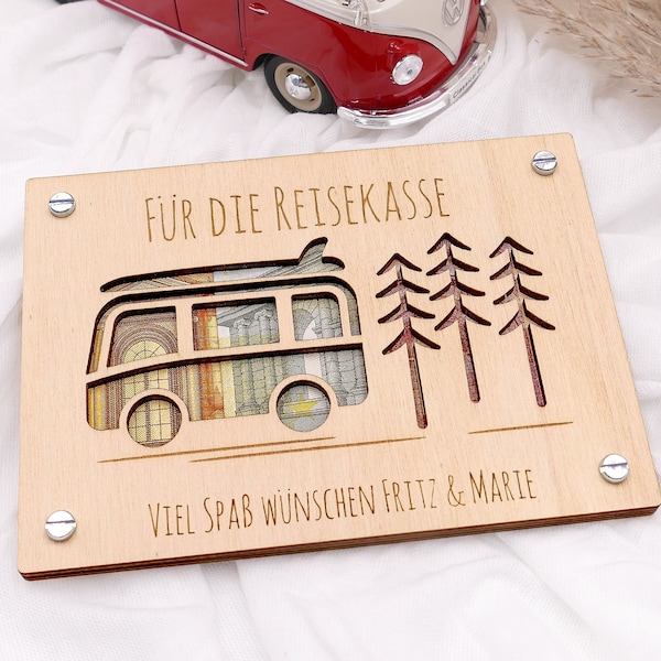 Geldgeschenk Karte CAMPER aus Holz | Personalisiert | Geschenk für Reise | Holzkarte | Urlaubsgeld | Reisekasse | Geschenkidee