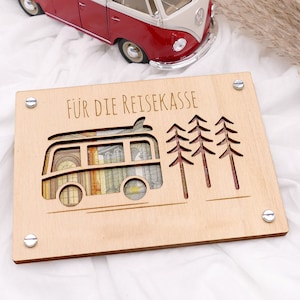 Geldgeschenk Karte CAMPER aus Holz Personalisiert Geschenk für Reise Holzkarte Urlaubsgeld Reisekasse Geschenkidee Ohne Wunsch-Gravur