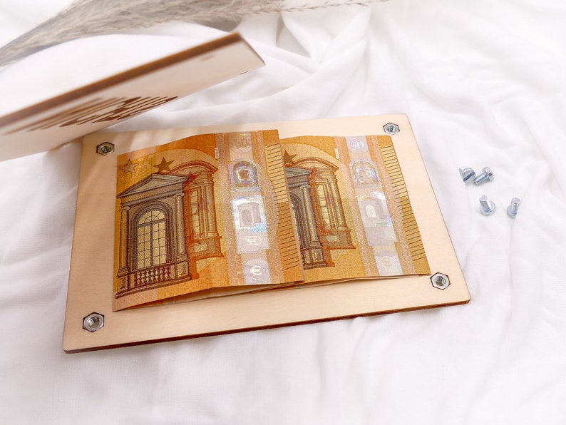 Geldgeschenk Karte CAMPER aus Holz Personalisiert Geschenk für Reise Holzkarte Urlaubsgeld Reisekasse Geschenkidee Bild 4