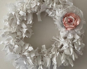 Hand Crafted Shabby Chic Victorian White Denim Wall/Door Wreath