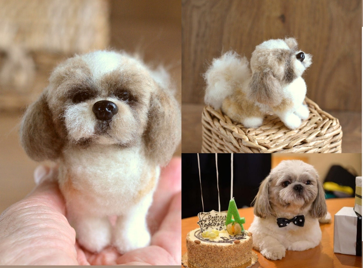 Shih Tzu Puppy Needle Felted Animal Pet Memorial Felted Toys Felted  Personalized Dog Miniature Custom Pet Portrait Artist Toy OOAK Dolls 