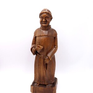 Estatua de madera de monje tallada a mano Figura de taza vintage para hombre