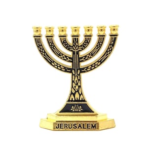 Jerusalem mini Jewish Menorah Hanukkah Israel Candle Judaism 7 Branch 2.55"