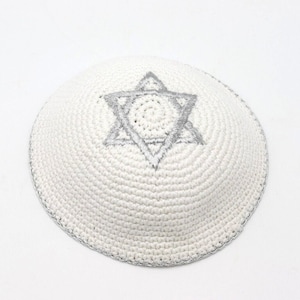 kippa Jewish Jerusalem Star David Israel silver white Gift Souvenir Kippah