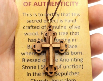 Necklace Cross Souvenir Jerusalem Olive Wood crucifix Pendant Bethlehem Hand Made